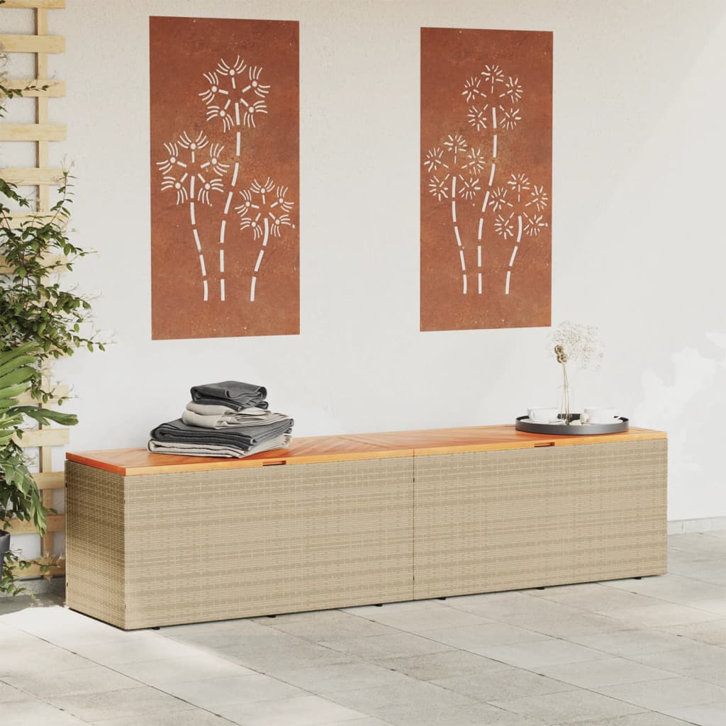 Contenitore da Giardino Beige 220x50x54 cm Polyrattan e Acacia