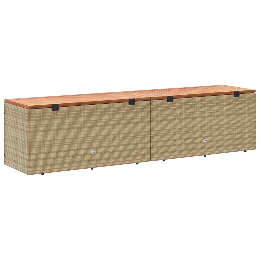 Contenitore da Giardino Beige 220x50x54 cm Polyrattan e Acacia