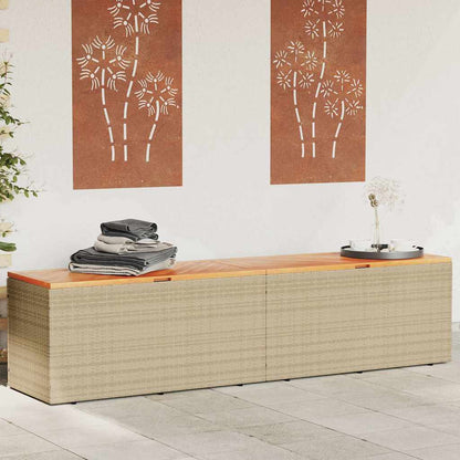 Contenitore da Giardino Beige 220x50x54 cm Polyrattan e Acacia - homemem39