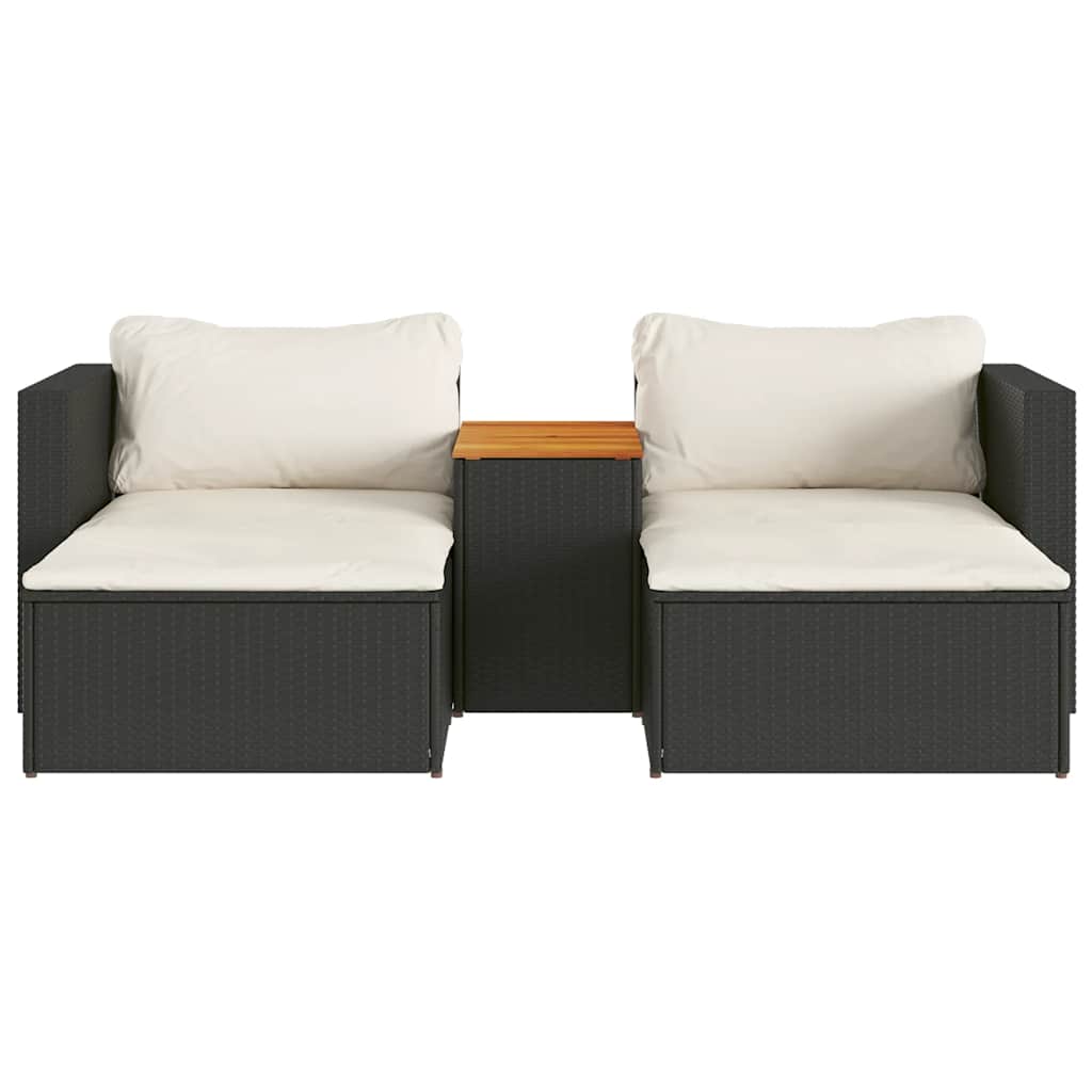 Set Divani da Giardino 5 pz con Cuscini Nero Polyrattan Acacia | homemem39