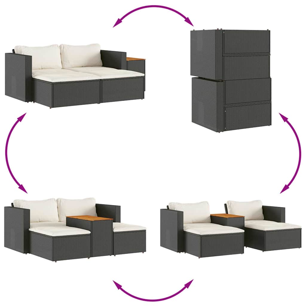 Set Divani da Giardino 5 pz con Cuscini Nero Polyrattan Acacia | homemem39