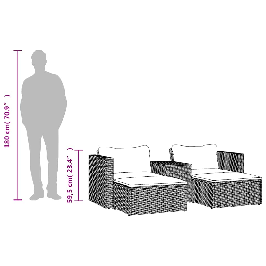 Set Divani da Giardino 5 pz con Cuscini Nero Polyrattan Acacia | homemem39