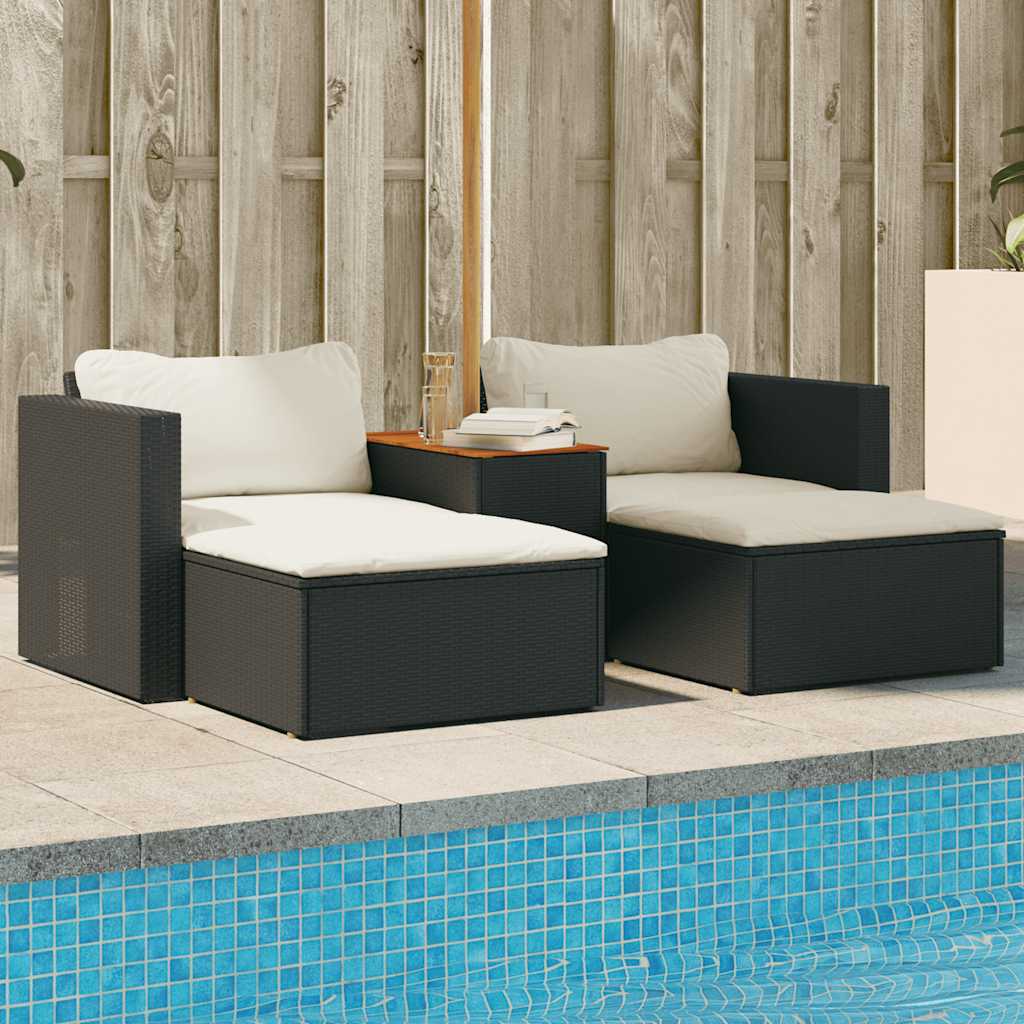 Set Divani da Giardino 5 pz con Cuscini Nero Polyrattan Acacia | homemem39