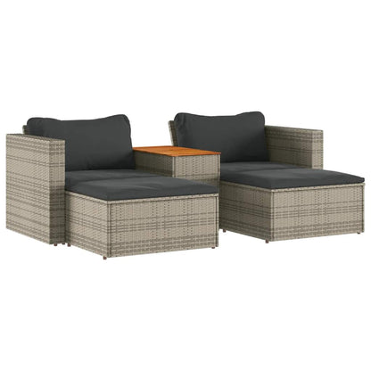 Set Divano Giardino 5 pz con Cuscini Grigio Polyrattan Acacia | homemem39