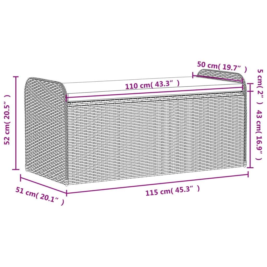 Cassapanca con Cuscino Marrone 115x51x52 cm in Polyrattan | homemem39