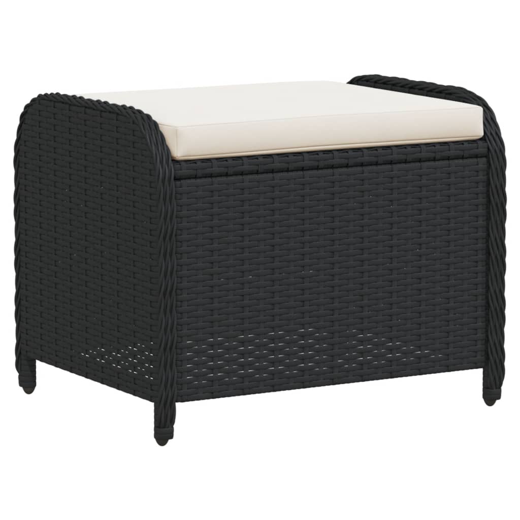 Sgabello Giardino con Cuscino Nero 58x46x46 cm in Polyrattan