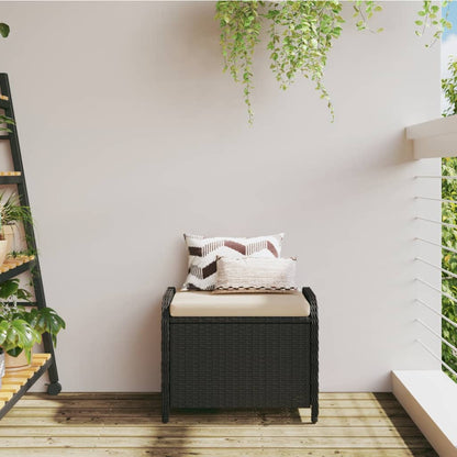 Sgabello Giardino con Cuscino Nero 58x46x46 cm in Polyrattan