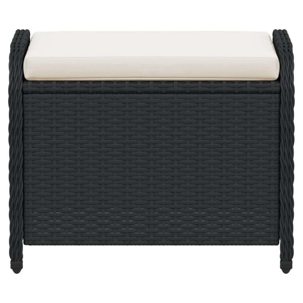 Sgabello Giardino con Cuscino Nero 58x46x46 cm in Polyrattan