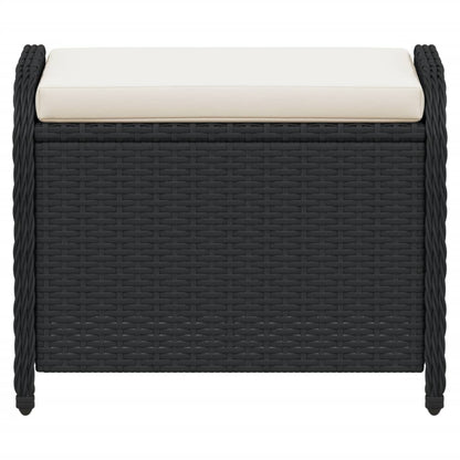 Sgabello Giardino con Cuscino Nero 58x46x46 cm in Polyrattan