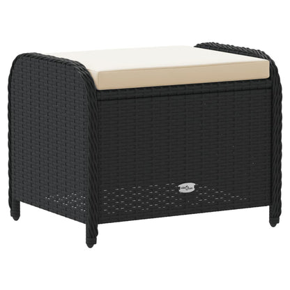 Sgabello Giardino con Cuscino Nero 58x46x46 cm in Polyrattan