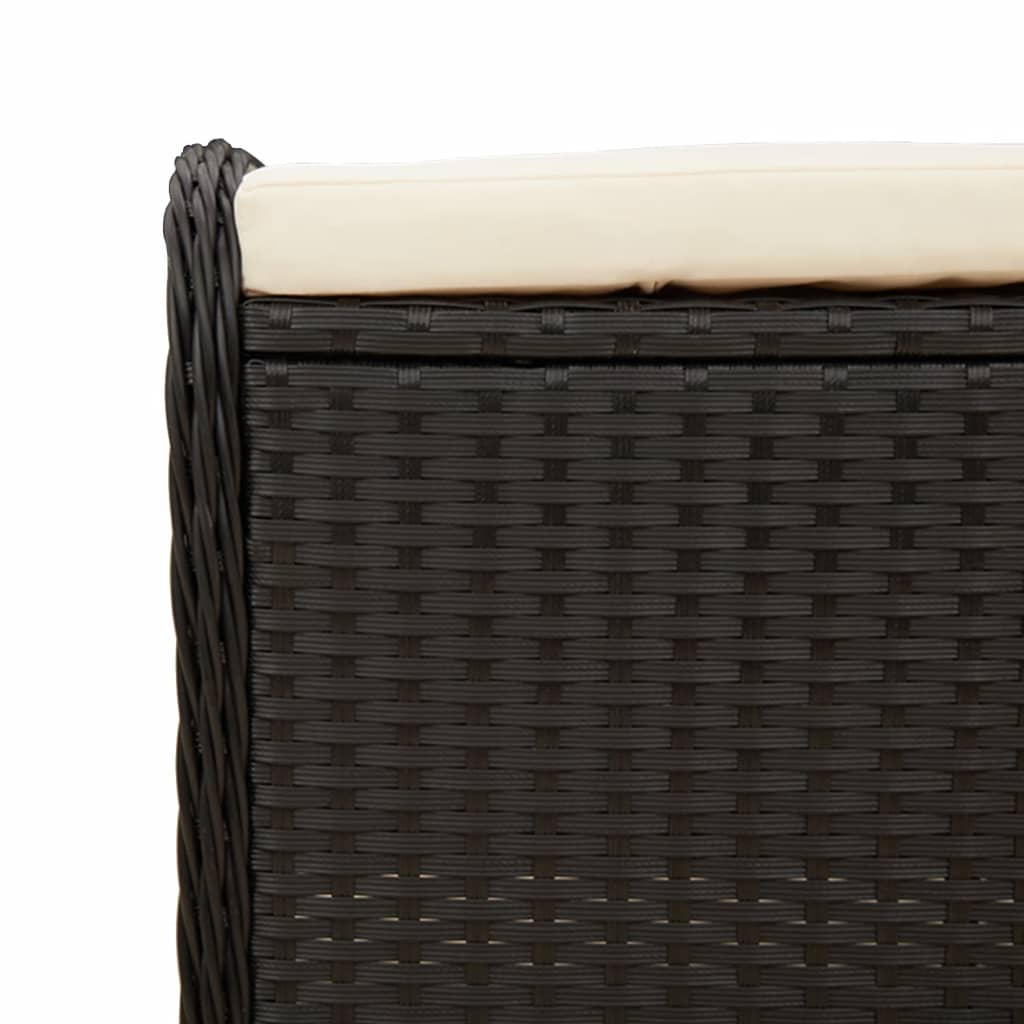 Sgabello Giardino con Cuscino Nero 58x46x46 cm in Polyrattan