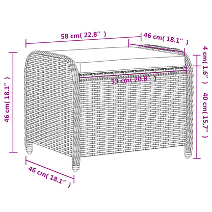 Sgabello Giardino con Cuscino Nero 58x46x46 cm in Polyrattan