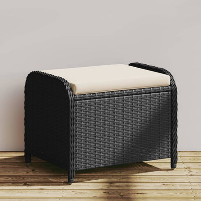 Sgabello Giardino con Cuscino Nero 58x46x46 cm in Polyrattan