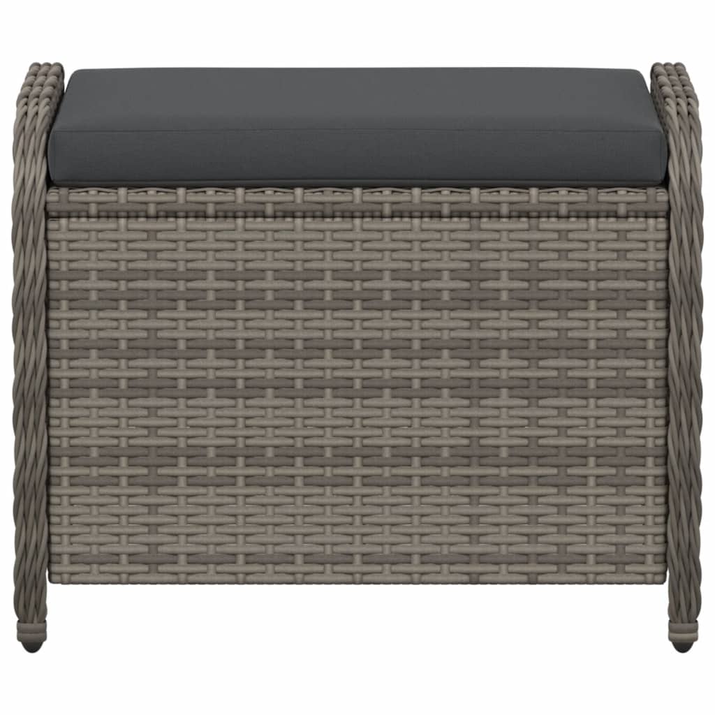 Sgabello Giardino con Cuscino Grigio 58x46x46 cm in Polyrattan