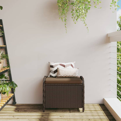 Sgabello Giardino con Cuscino Marrone 58x46x46 cm in Polyrattan