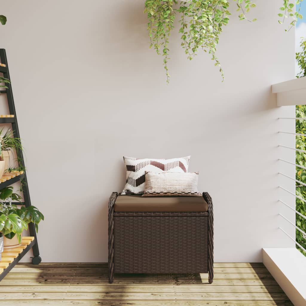 Sgabello Giardino con Cuscino Marrone 58x46x46 cm in Polyrattan - homemem39