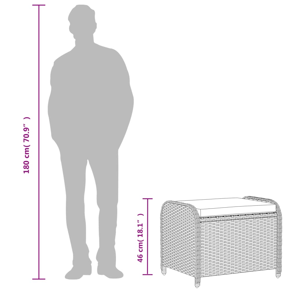 Sgabello Giardino con Cuscino Marrone 58x46x46 cm in Polyrattan - homemem39