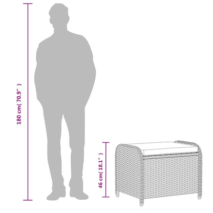 Sgabello Giardino con Cuscino Marrone 58x46x46 cm in Polyrattan - homemem39