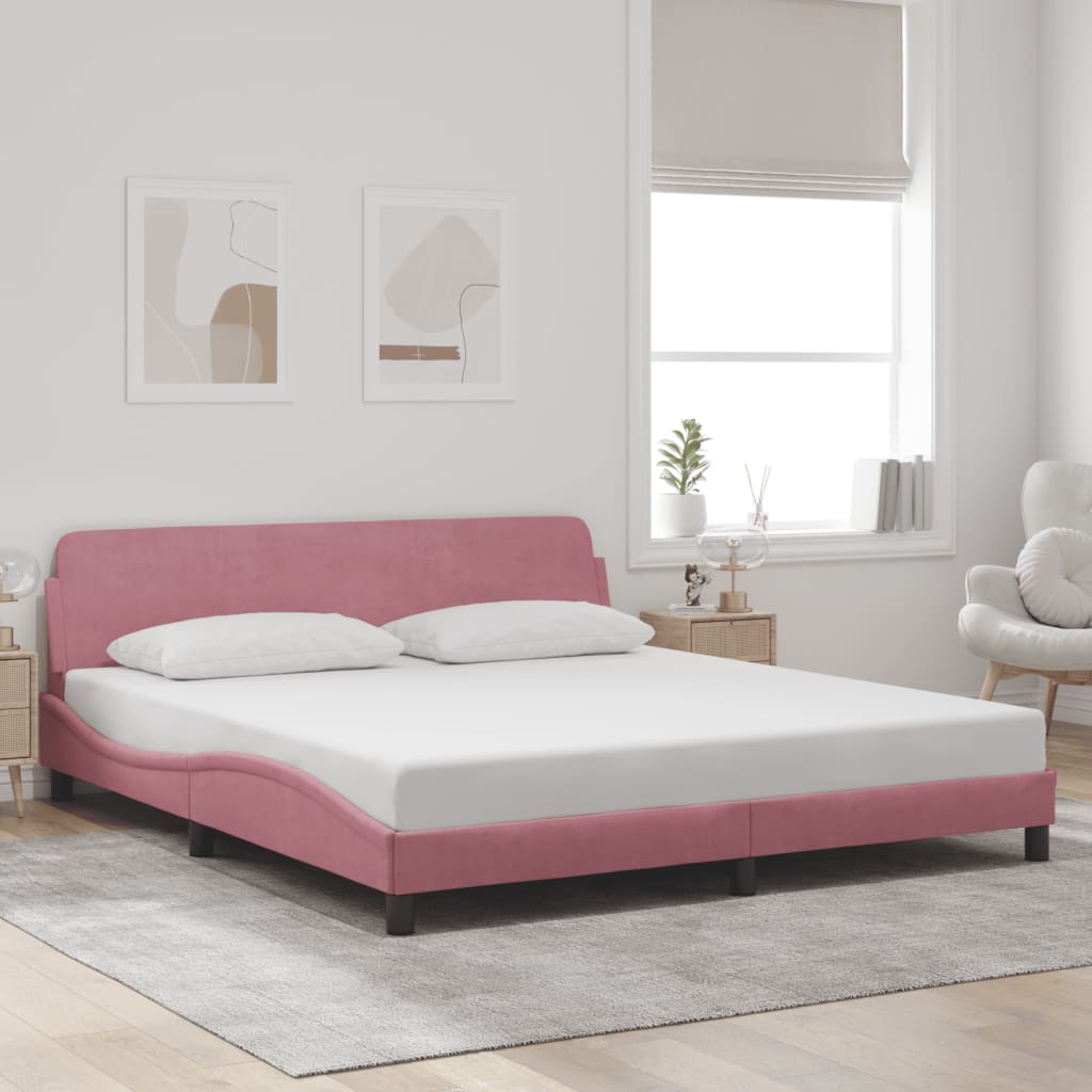 Giroletto con Testiera senza Materasso Rosa 180x200 cm Velluto - homemem39