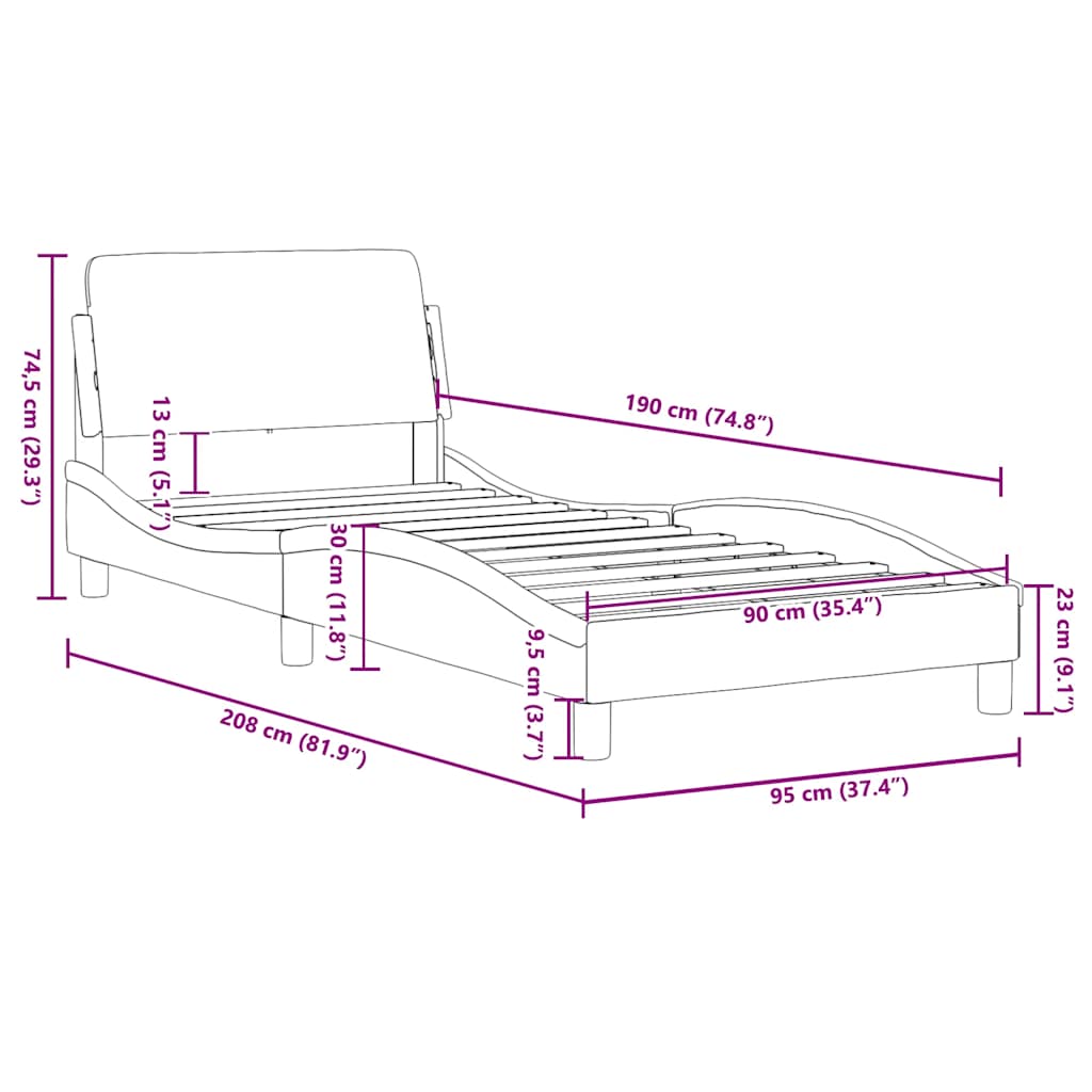 Struttura letto Dover Grigio Scuro 90x190 cm in Tessuto | homemem39