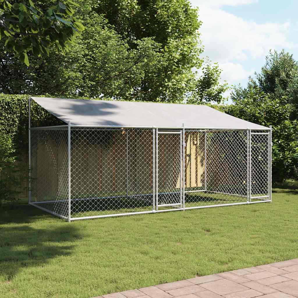 Gabbia Cani con Tetto e Porte Grigia 4x2x2 m in Acciaio Zincato | homemem39