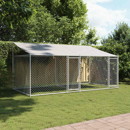 Gabbia Cani con Tetto e Porte Grigia 4x2x2 m in Acciaio Zincato | homemem39