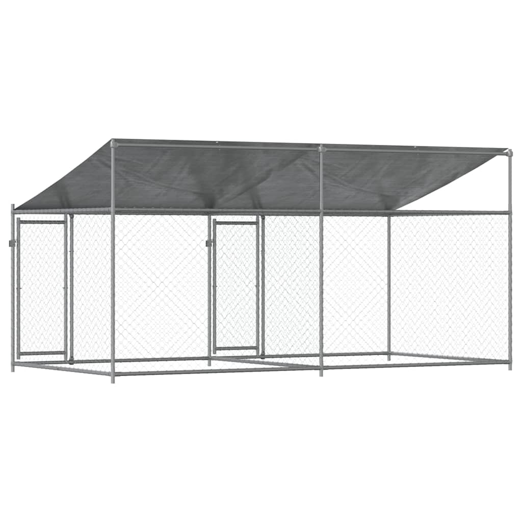 Gabbia Cani con Tetto e Porte Grigia 4x2x2 m in Acciaio Zincato | homemem39