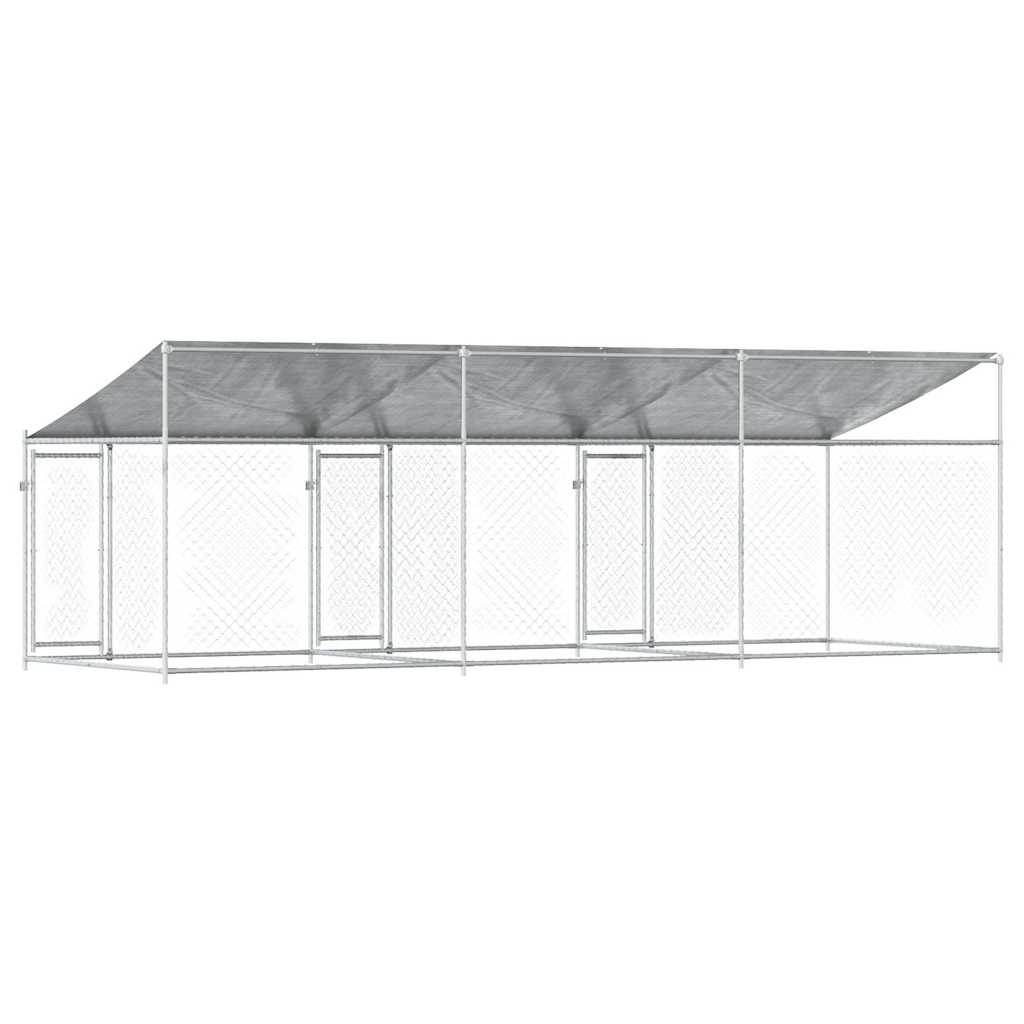 Gabbia Cani con Tetto e Porte Grigia 6x2x2 m in Acciaio Zincato | homemem39