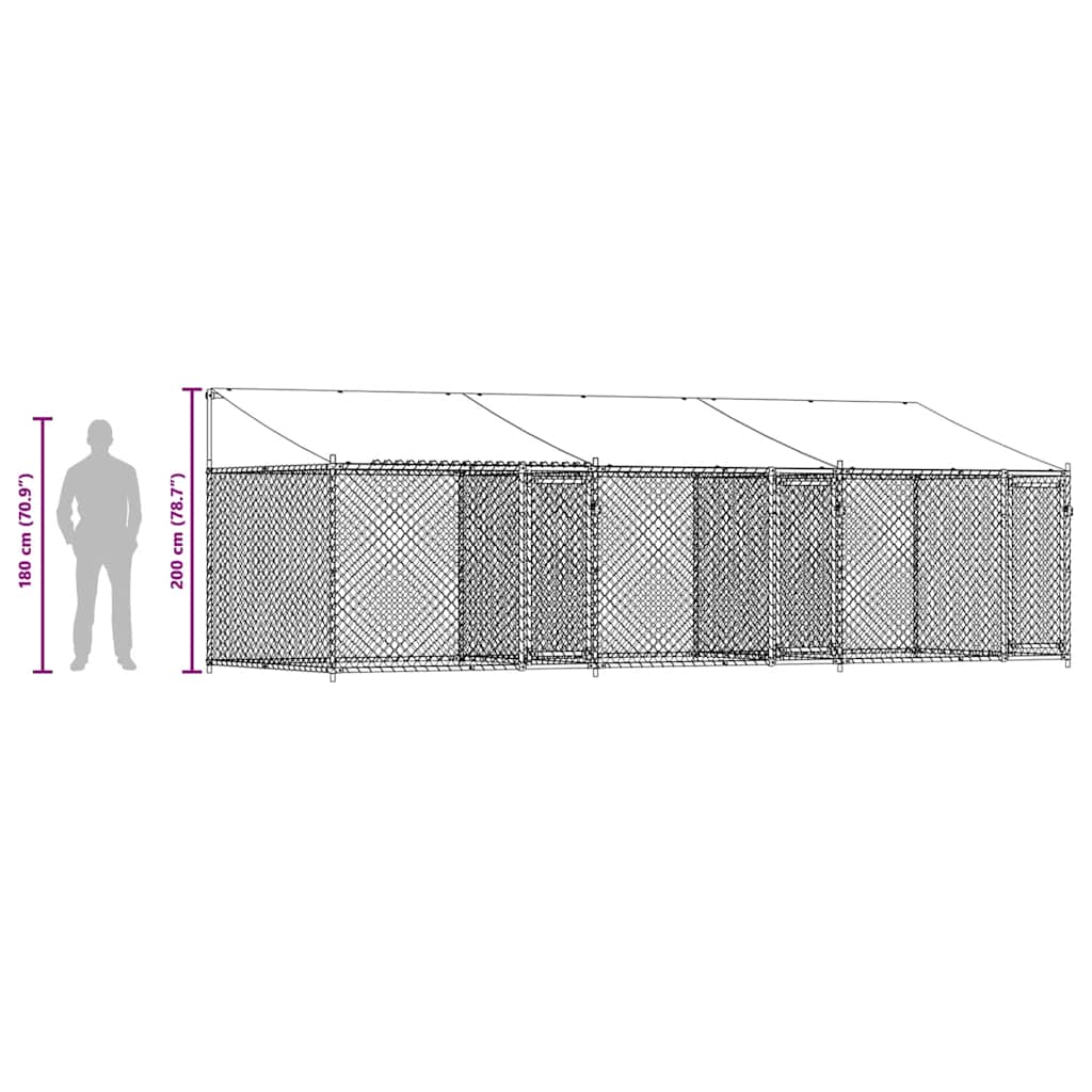 Gabbia Cani con Tetto e Porte Grigia 6x2x2 m in Acciaio Zincato | homemem39