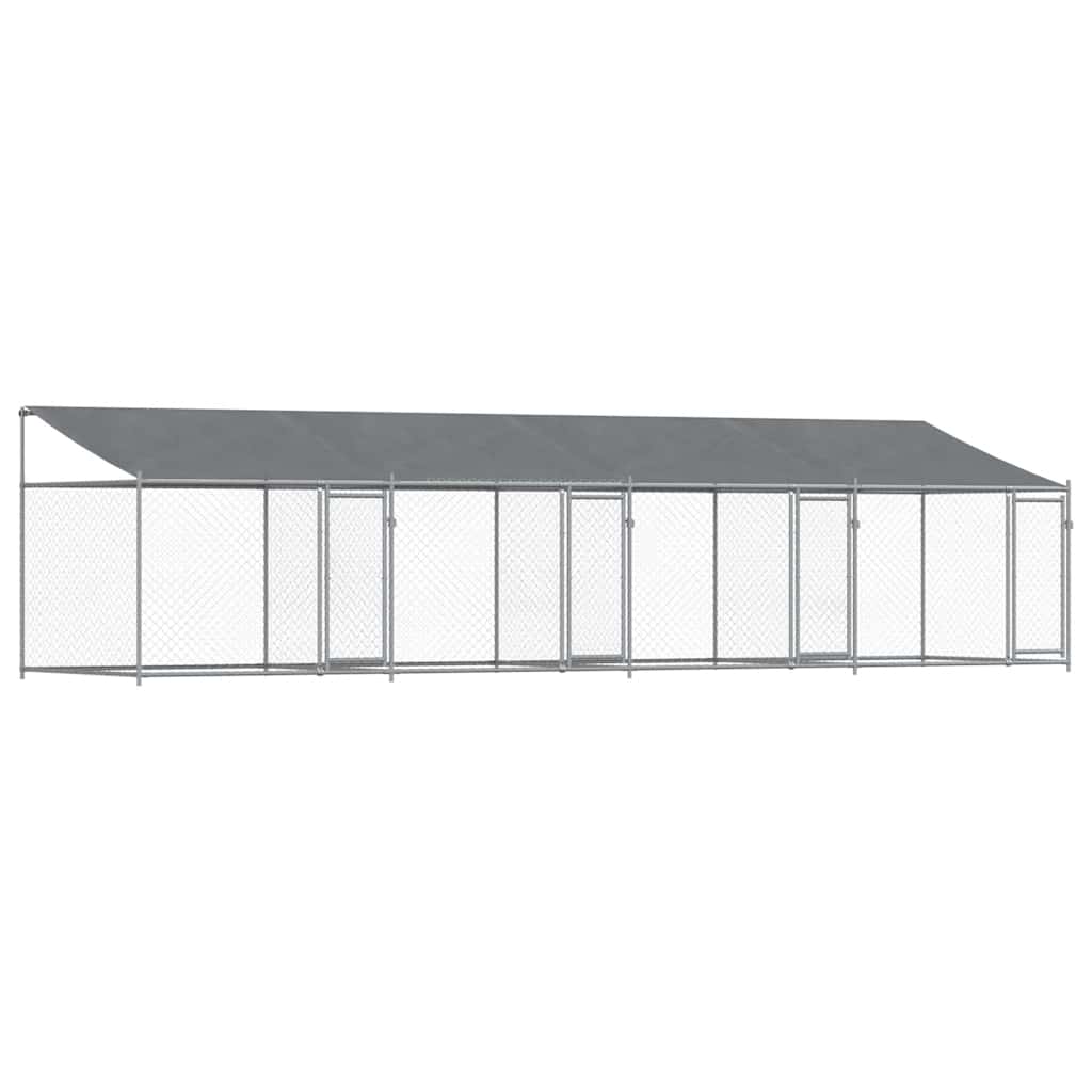 Gabbia Cani con Tetto e Porte Grigia 8x2x2 m in Acciaio Zincato | homemem39