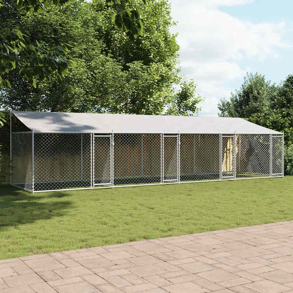 Gabbia Cani con Tetto e Porte Grigia 8x2x2 m in Acciaio Zincato | homemem39