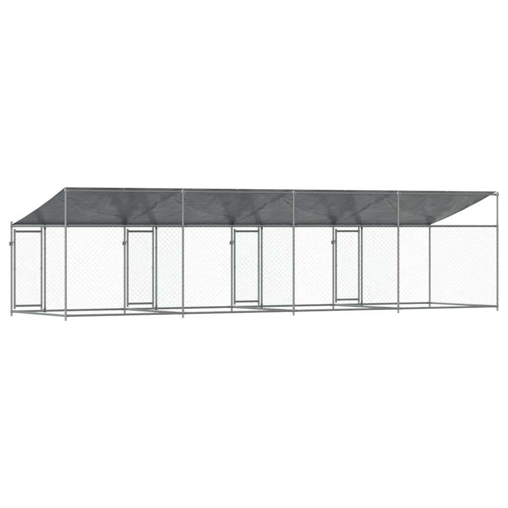 Gabbia Cani con Tetto e Porte Grigia 8x2x2 m in Acciaio Zincato | homemem39