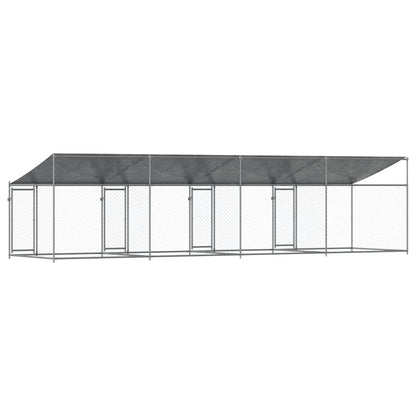 Gabbia Cani con Tetto e Porte Grigia 8x2x2 m in Acciaio Zincato | homemem39