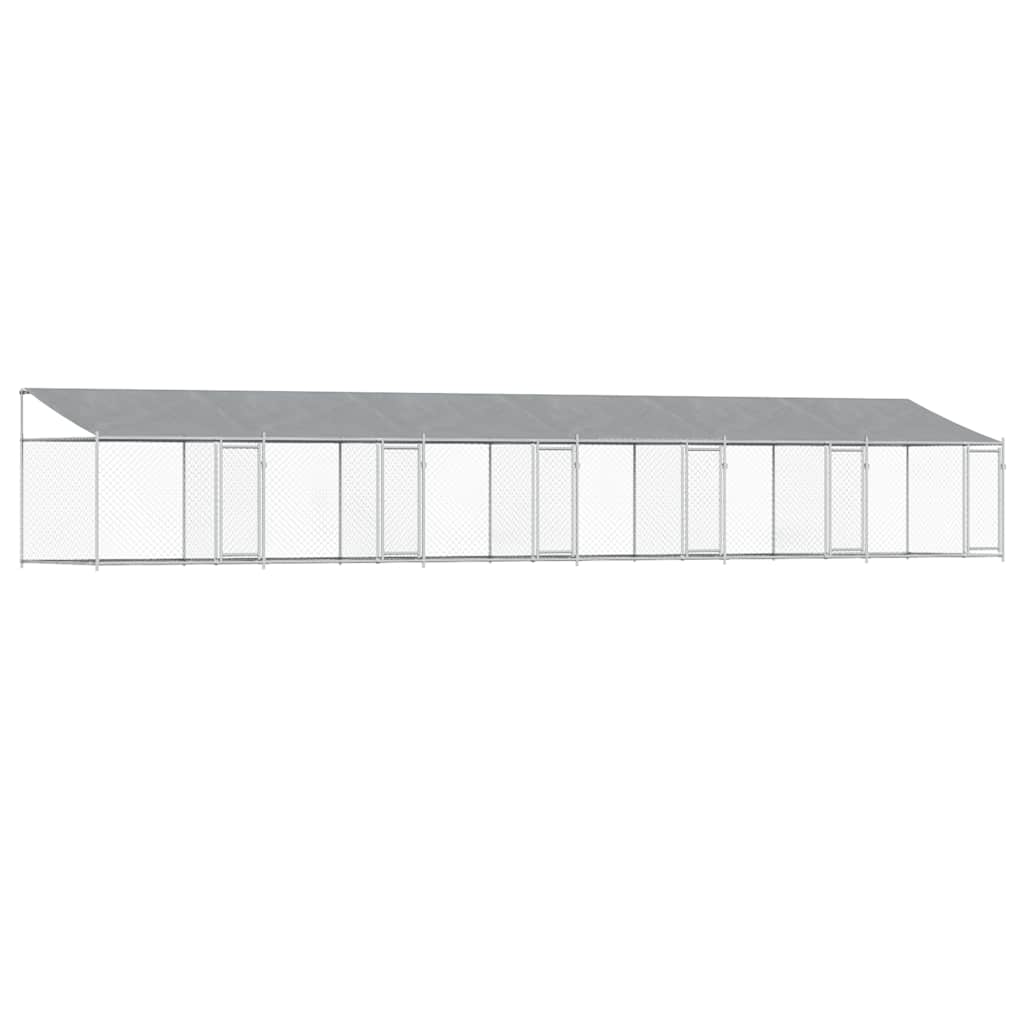 Gabbia Cani con Tetto e Porte Grigia 12x2x2 m Acciaio Zincato | homemem39