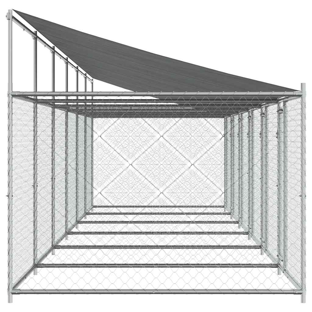 Gabbia Cani con Tetto e Porte Grigia 12x2x2 m Acciaio Zincato | homemem39