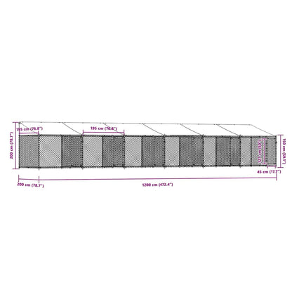Gabbia Cani con Tetto e Porte Grigia 12x2x2 m Acciaio Zincato | homemem39