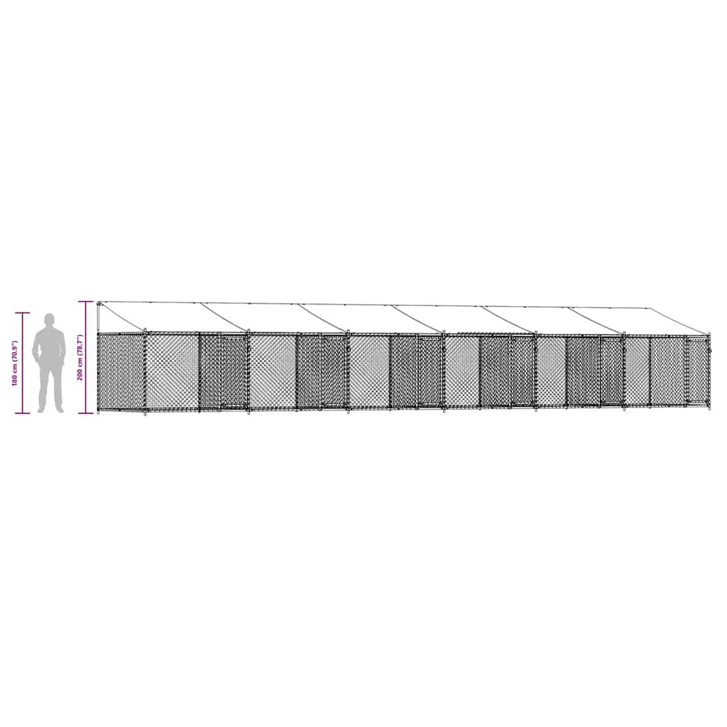 Gabbia Cani con Tetto e Porte Grigia 12x2x2 m Acciaio Zincato | homemem39