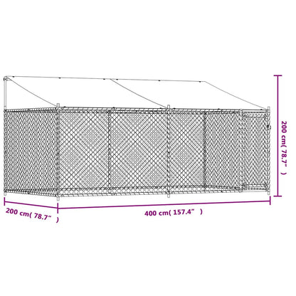 Gabbia Cani con Tetto e Porta Grigia 4x2x2 m in Acciaio Zincato | homemem39
