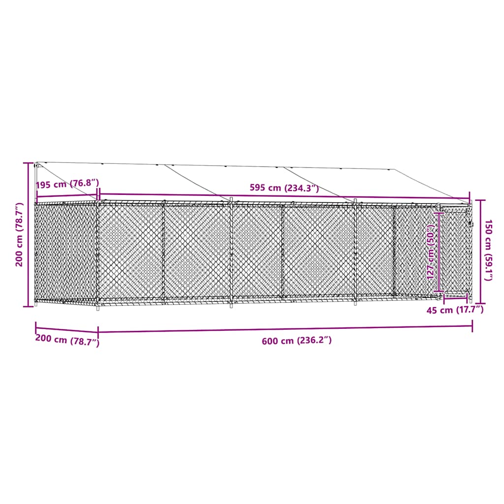 Gabbia Cani con Tetto e Porta Grigia 6x2x2 m in Acciaio Zincato | homemem39