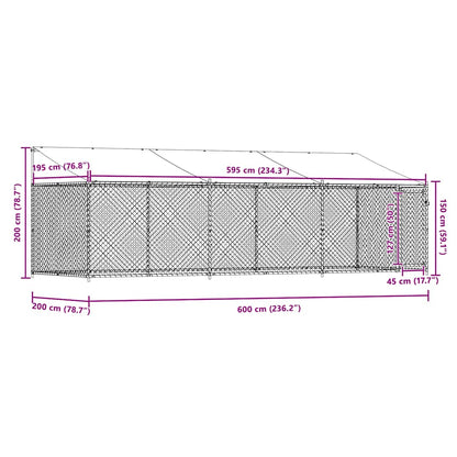 Gabbia Cani con Tetto e Porta Grigia 6x2x2 m in Acciaio Zincato | homemem39