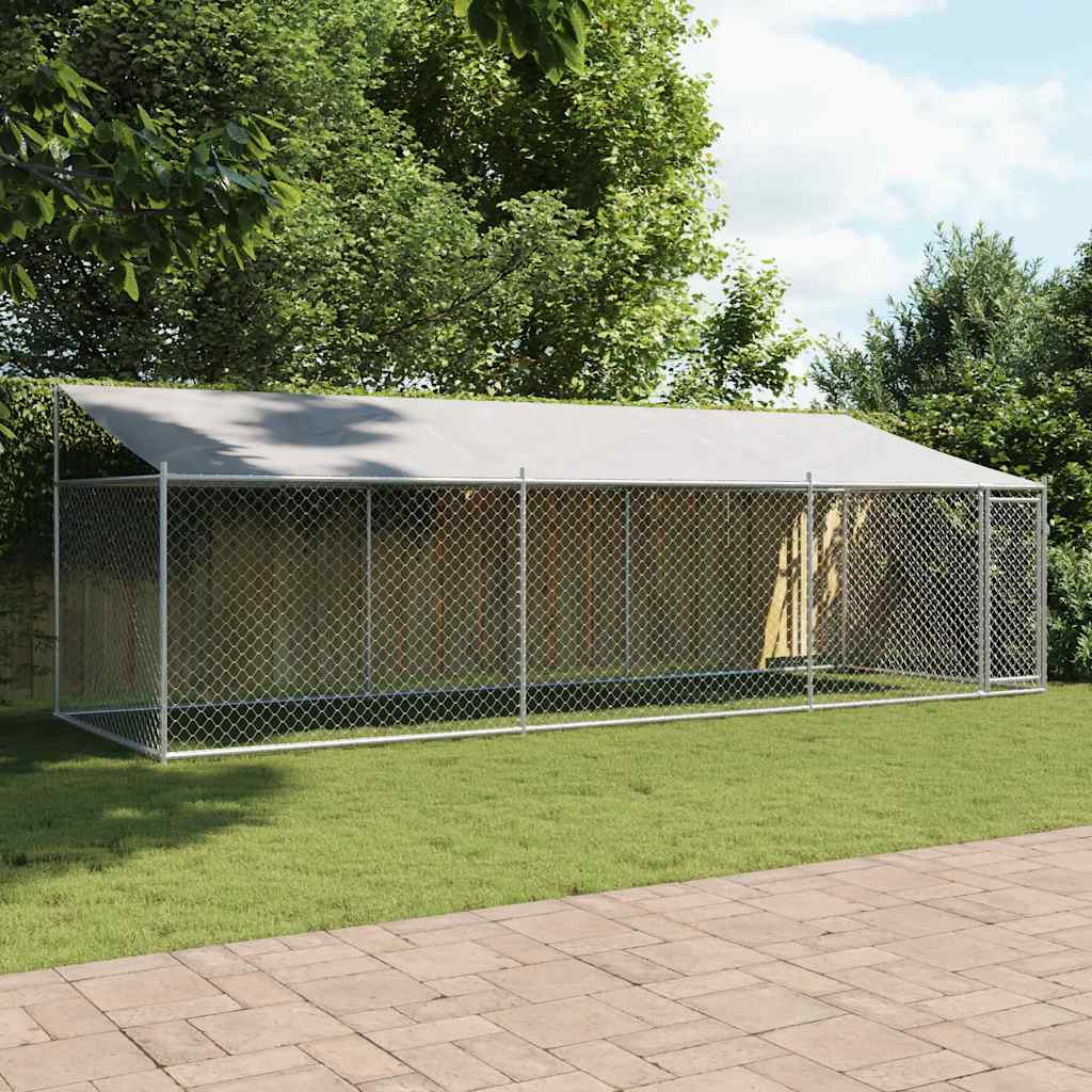 Gabbia Cani con Tetto e Porta Grigia 6x2x2 m in Acciaio Zincato | homemem39