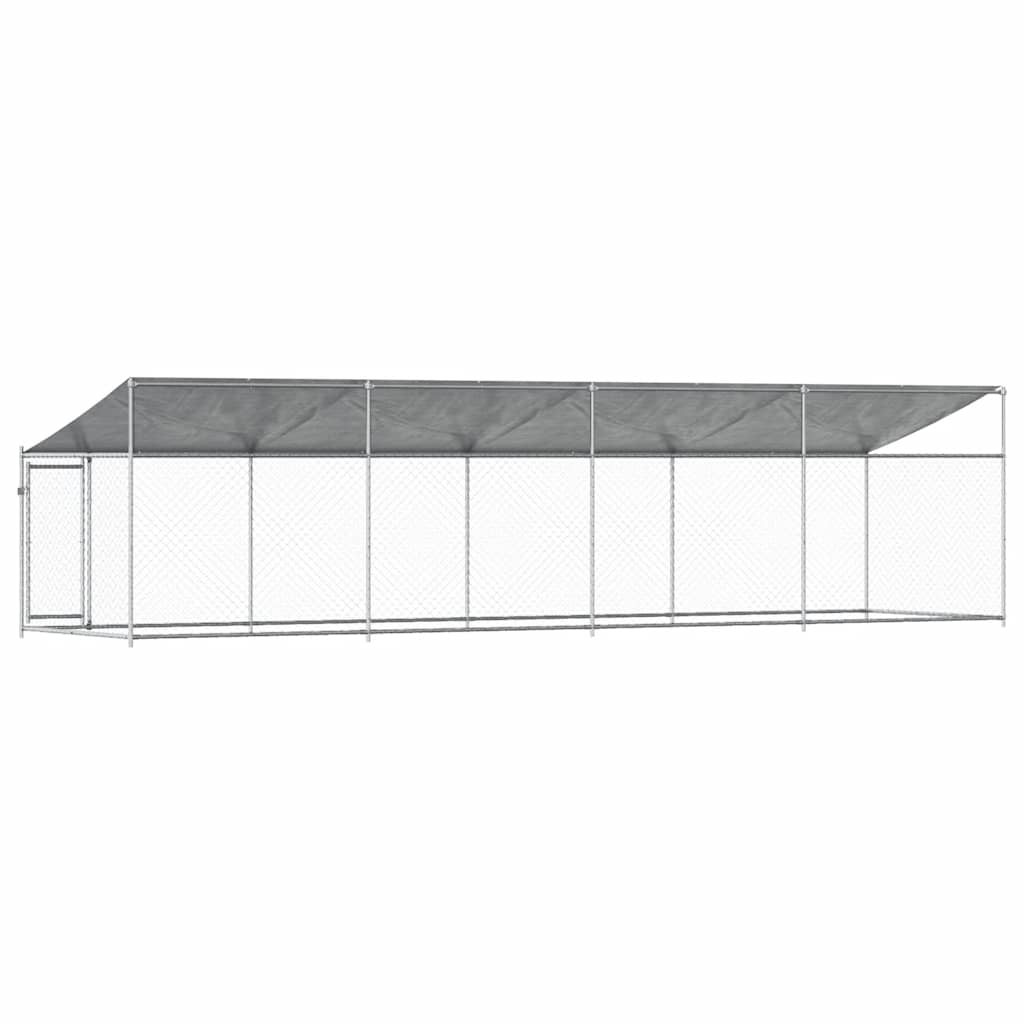 Gabbia Cani con Tetto e Porta Grigia 8x2x2 m in Acciaio Zincato | homemem39