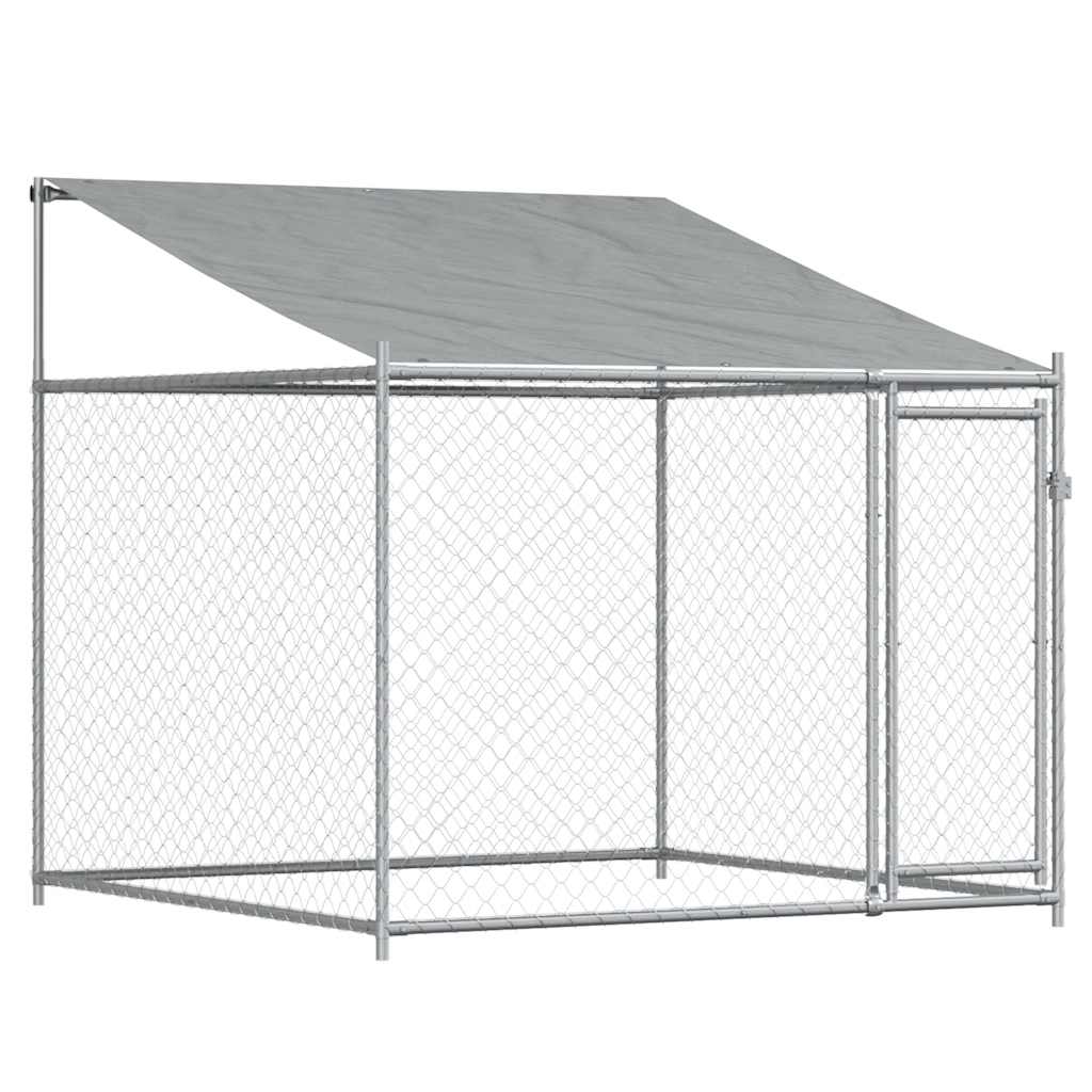 Gabbia Cani con Tetto e Porta Grigia 8x2x2 m in Acciaio Zincato | homemem39