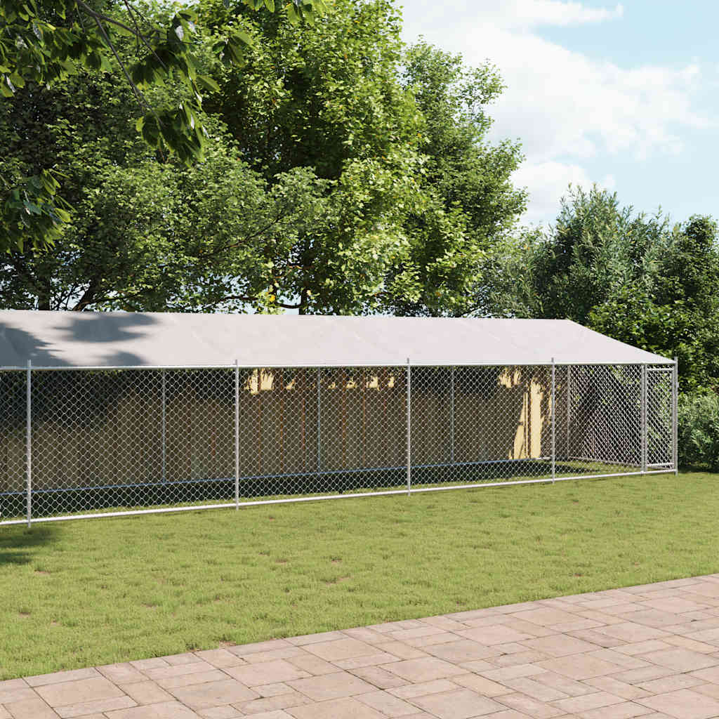 Gabbia Cani con Tetto e Porta Grigia 12x2x2 m Acciaio Zincato | homemem39
