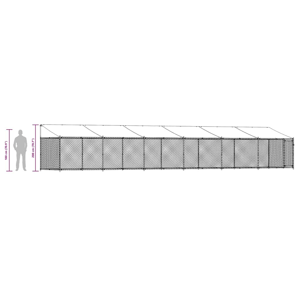 Gabbia Cani con Tetto e Porta Grigia 12x2x2 m Acciaio Zincato | homemem39