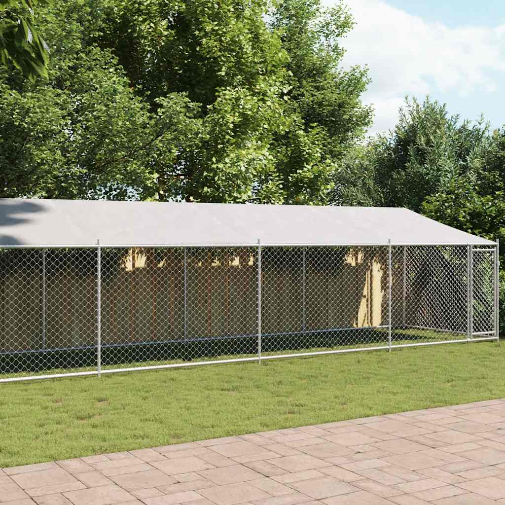Gabbia Cani con Tetto e Porta Grigia 12x2x2 m Acciaio Zincato | homemem39