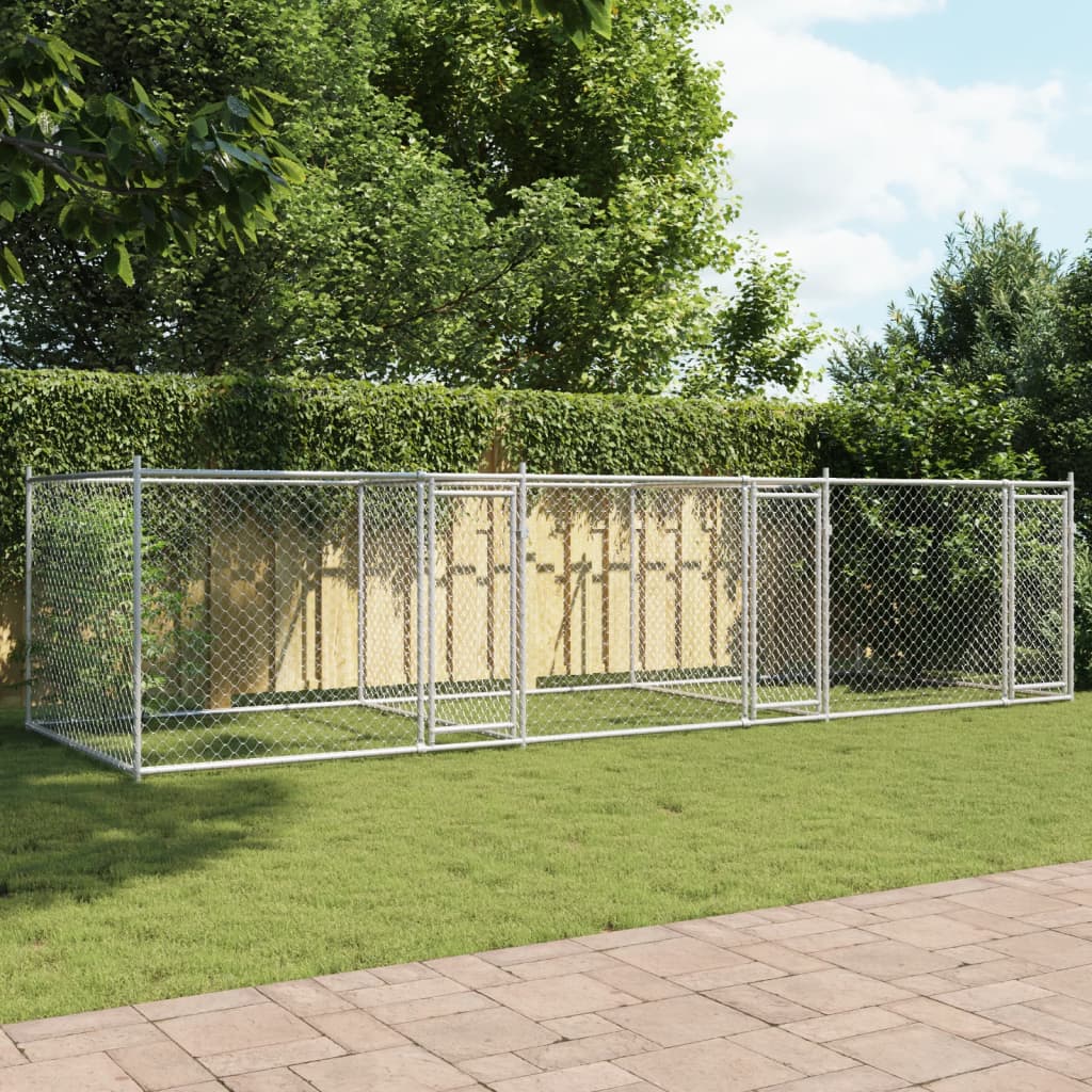 Gabbia per Cani con Porte Grigia 6x2x1,5 m in Acciaio Zincato | homemem39