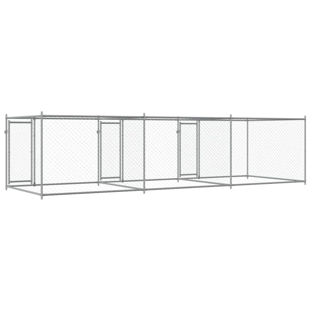 Gabbia per Cani con Porte Grigia 6x2x1,5 m in Acciaio Zincato | homemem39