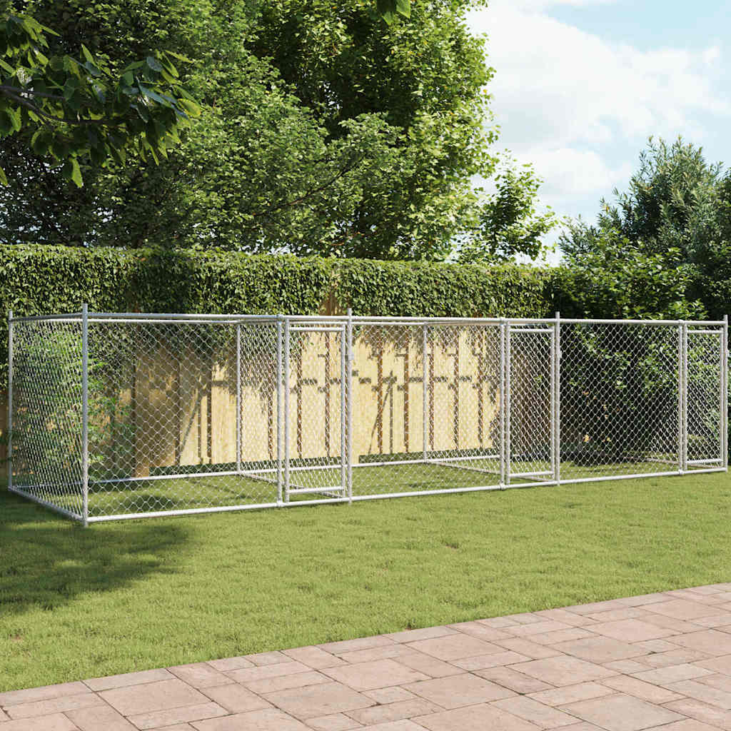 Gabbia per Cani con Porte Grigia 6x2x1,5 m in Acciaio Zincato | homemem39