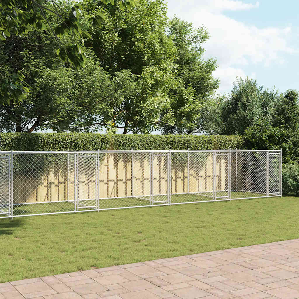 Gabbia per Cani con Porte Grigia 12x2x1,5 m in Acciaio Zincato | homemem39